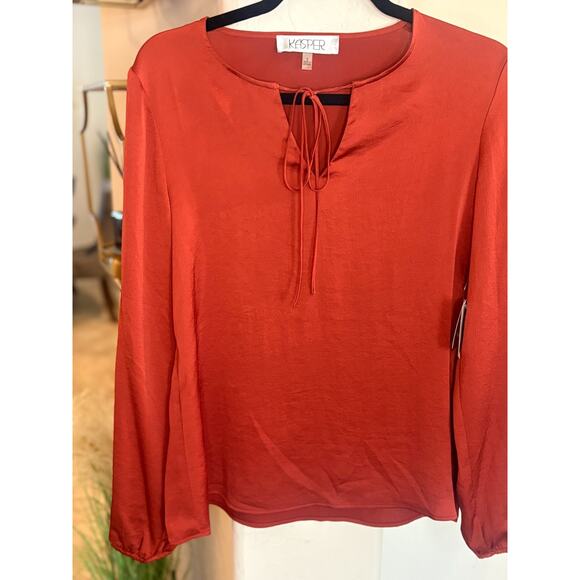 KASPER Women's Long Sleeve Tie-Neck Blouse Burnt Orange Small 4-8 - Picture 2 of 4